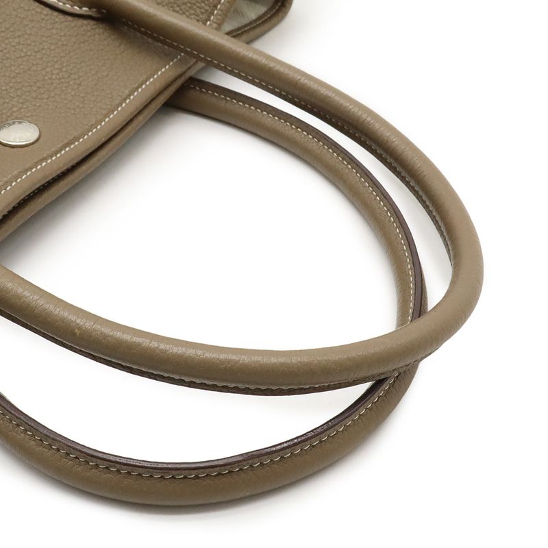 Hermes Garden Party PM Tote Handbag Negonda Leather Etoupe Glazed Silver