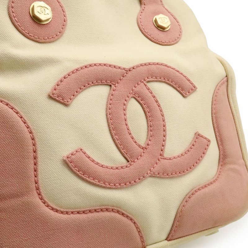 Chanel Marshmallow Bag Coco Mark Tote Handbag Canvas Pink Ivory White A24224