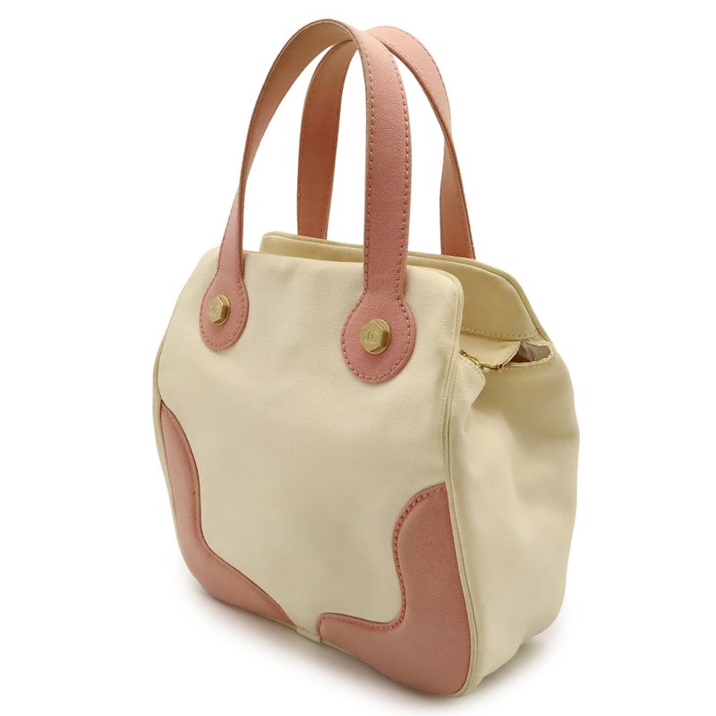Chanel Marshmallow Bag Coco Mark Tote Handbag Canvas Pink Ivory White A24224