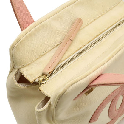 Chanel Marshmallow Bag Coco Mark Tote Handbag Canvas Pink Ivory White A24224