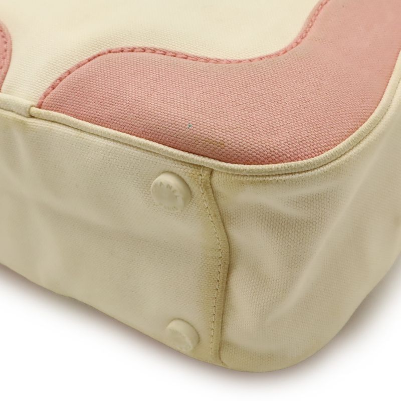 Chanel Marshmallow Bag Coco Mark Tote Handbag Canvas Pink Ivory White A24224