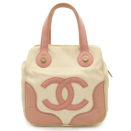 Chanel Marshmallow Bag Coco Mark Tote Handbag Canvas Pink Ivory White A24224