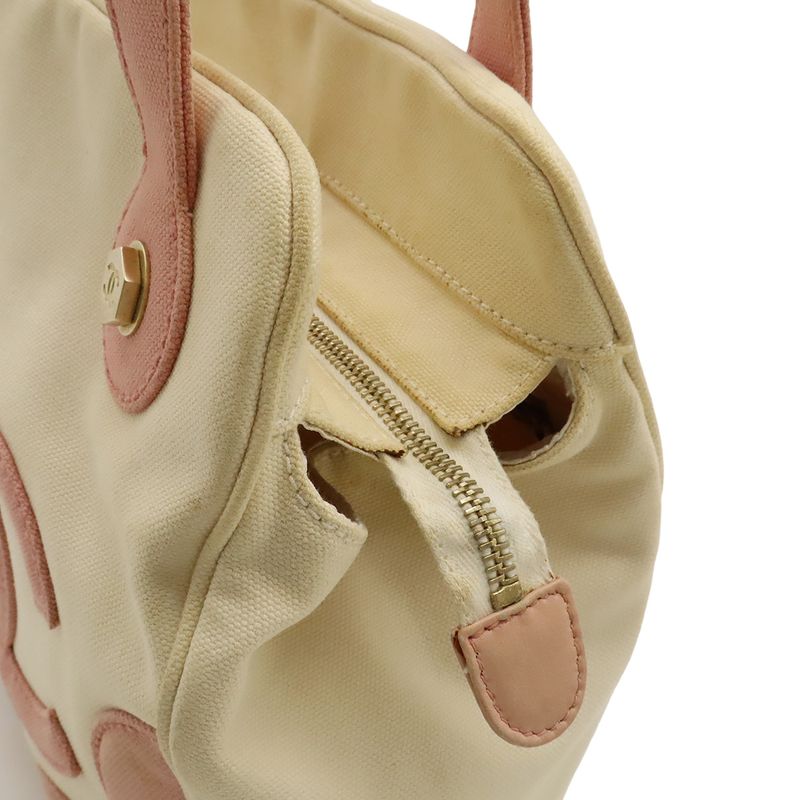 Chanel Marshmallow Bag Coco Mark Tote Handbag Canvas Pink Ivory White A24224