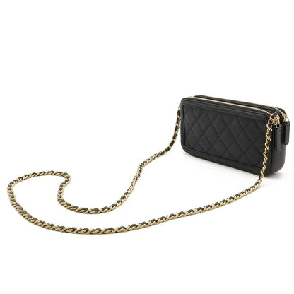 Chanel CC Filigree Chain Wallet Shoulder Bag Pochette 2way Clutch Caviar Skin
