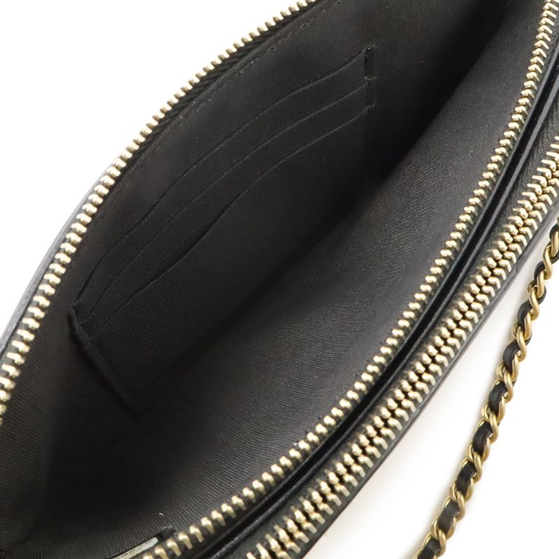 Chanel CC Filigree Chain Wallet Shoulder Bag Pochette 2way Clutch Caviar Skin