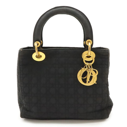 Christian Dior Lady Dior Cannage Handbag Tote Bag Mini Bag Nylon Black Gold