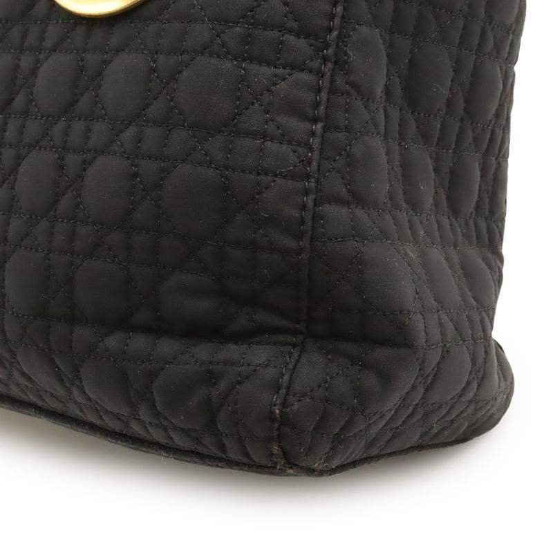 Christian Dior Lady Dior Cannage Handbag Tote Bag Mini Bag Nylon Black Gold