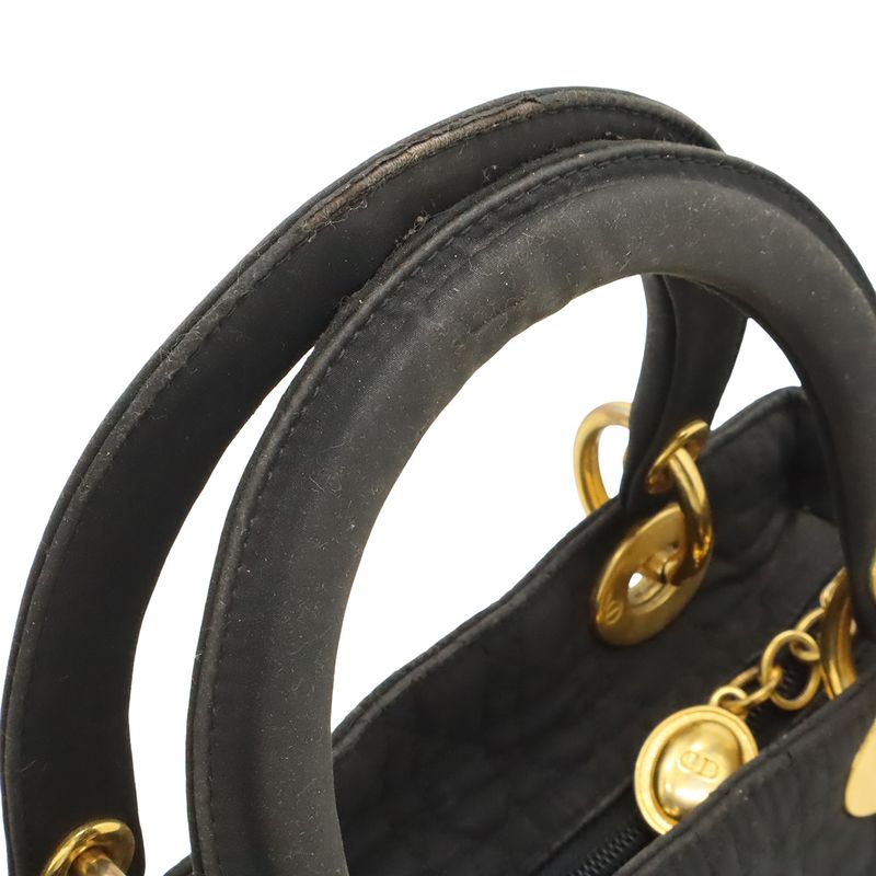 Christian Dior Lady Dior Cannage Handbag Tote Bag Mini Bag Nylon Black Gold