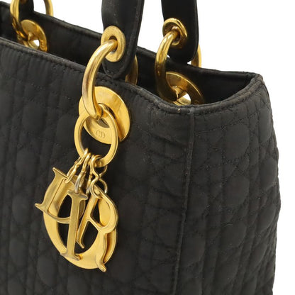 Christian Dior Lady Dior Cannage Handbag Tote Bag Mini Bag Nylon Black Gold