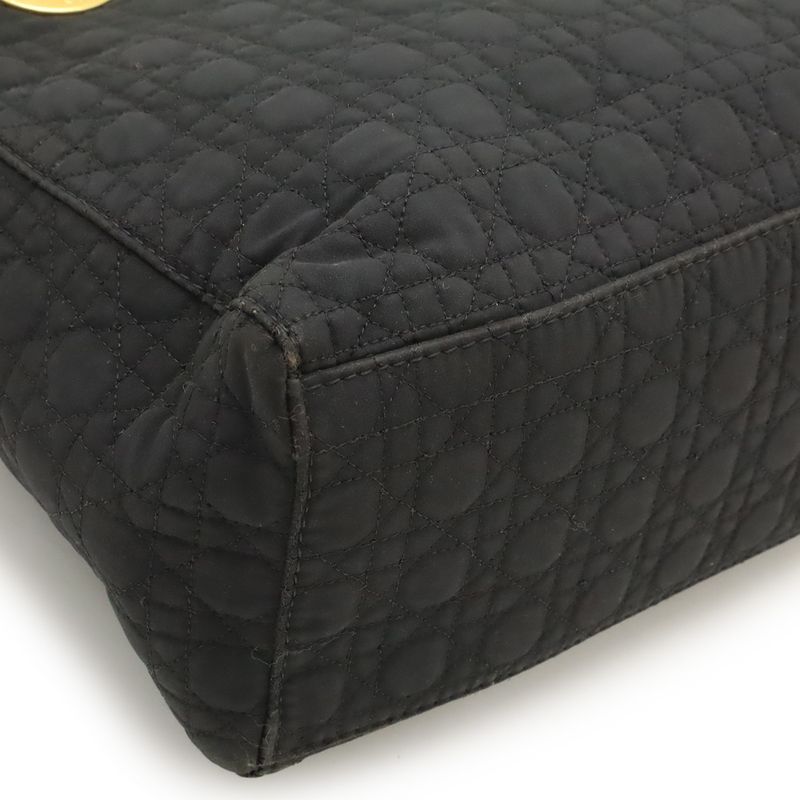 Christian Dior Lady Dior Cannage Handbag Tote Bag Mini Bag Nylon Black Gold
