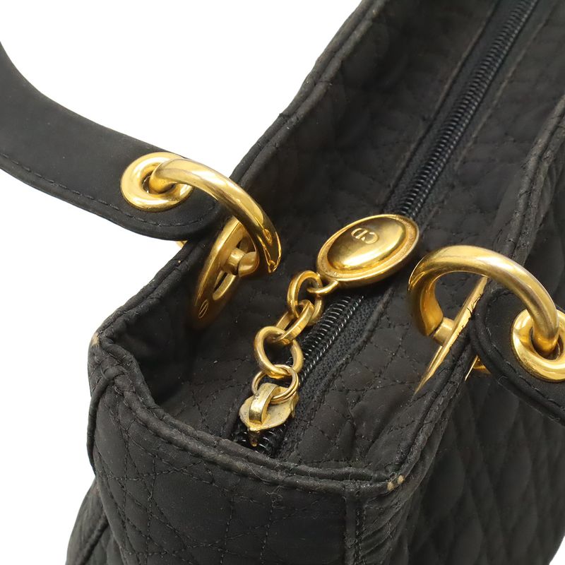 Christian Dior Lady Dior Cannage Handbag Tote Bag Mini Bag Nylon Black Gold