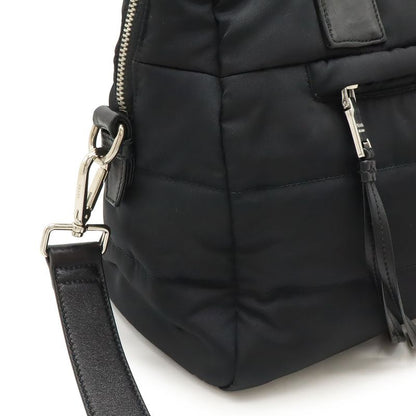 Prada Bomber Handbag Tote Bag 2way Shoulder Bag Nylon Leather Nero Black Silver