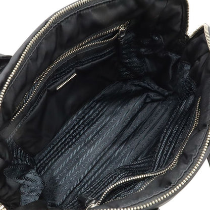 Prada Bomber Handbag Tote Bag 2way Shoulder Bag Nylon Leather Nero Black Silver