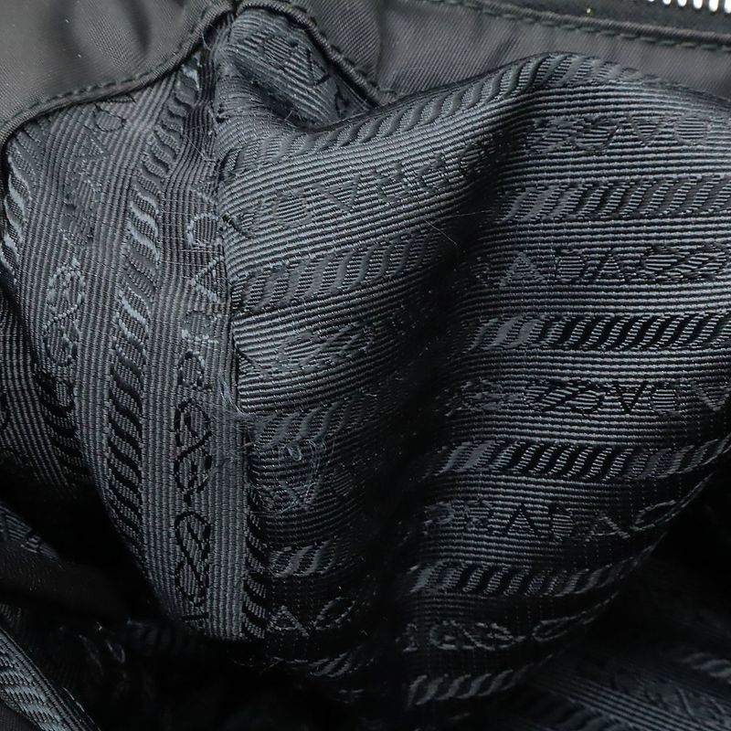 Prada Bomber Handbag Tote Bag 2way Shoulder Bag Nylon Leather Nero Black Silver