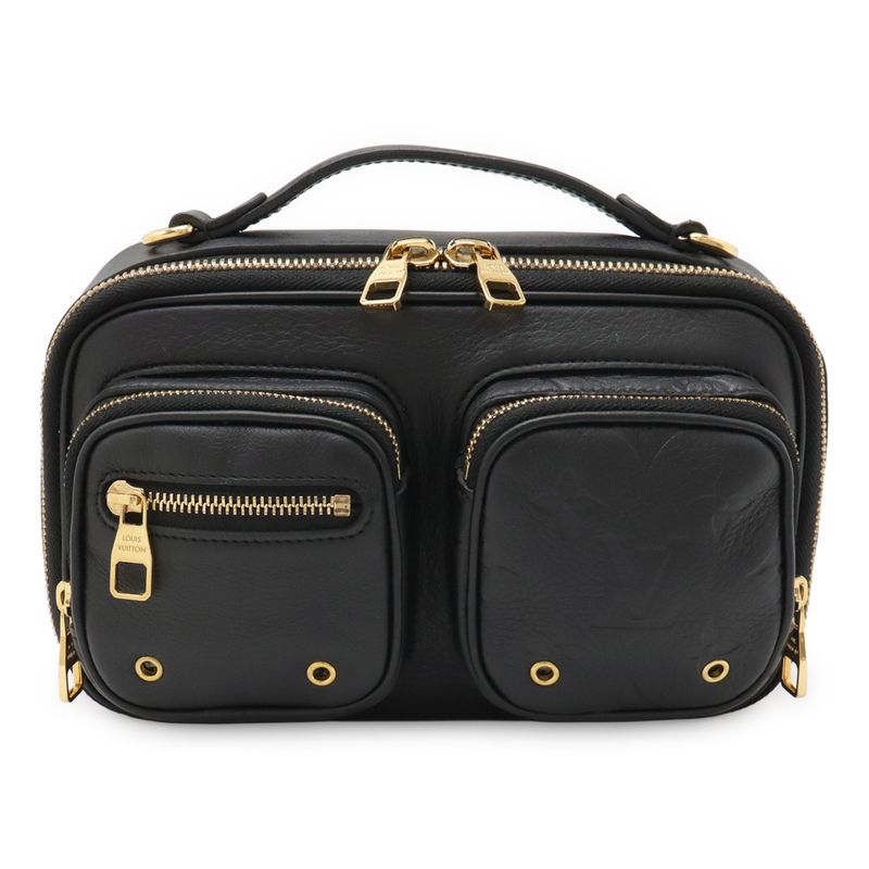 Louis Vuitton Utility Crossbody Shoulder Bag 2way Clutch Bag Leather Black Gold