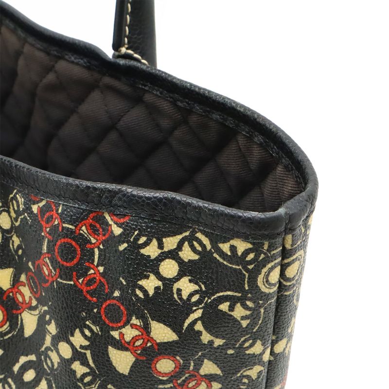 Chanel Coco Travel Tote Handbag PVC Leather Black Beige Red Silver Hardware