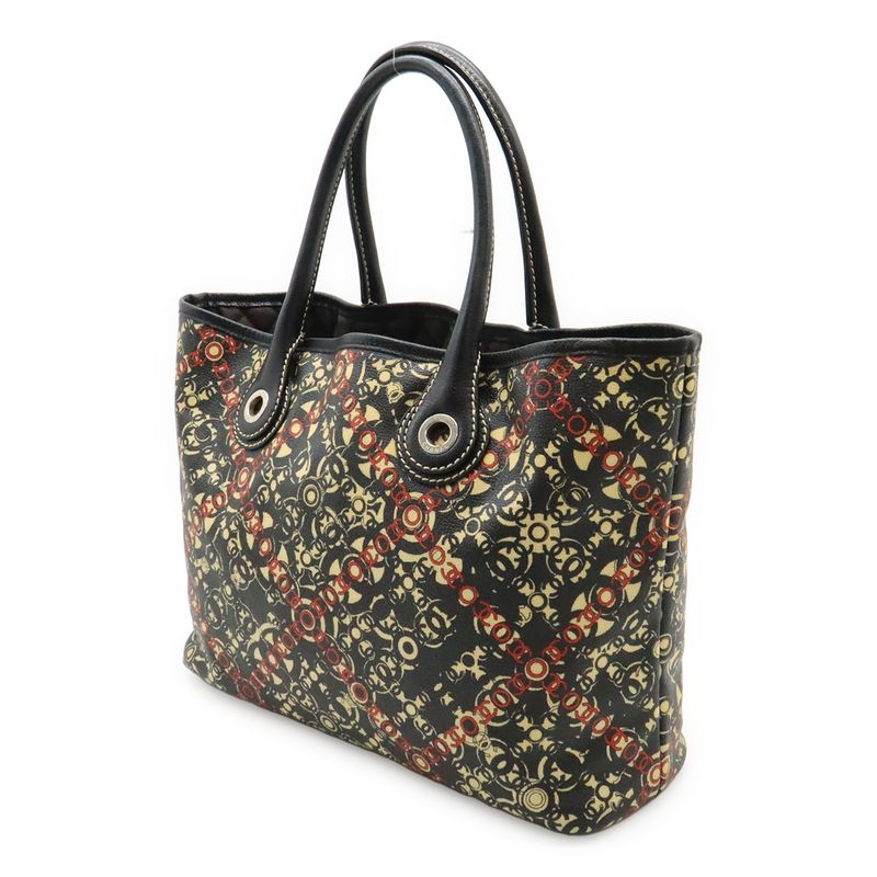 Chanel Coco Travel Tote Handbag PVC Leather Black Beige Red Silver Hardware