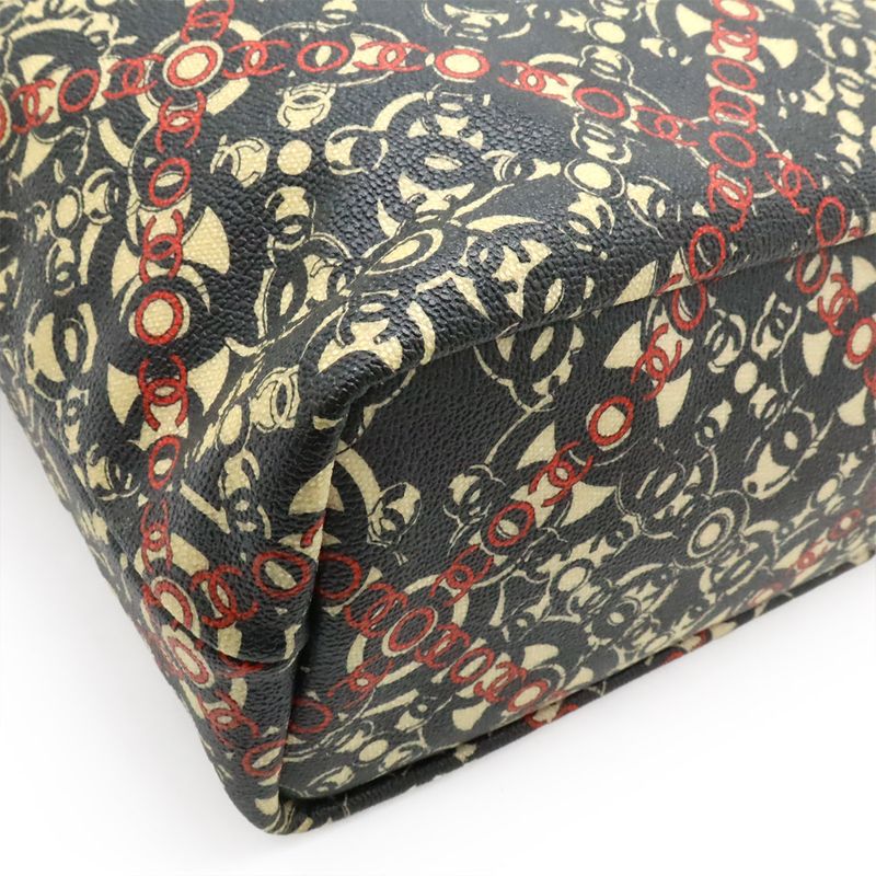 Chanel Coco Travel Tote Handbag PVC Leather Black Beige Red Silver Hardware