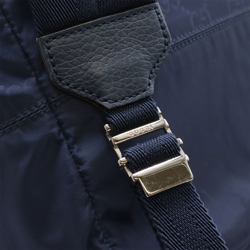 Gucci GG Nylon Backpack Sac Daypack Leather Navy Silver Hardware Outlet Item