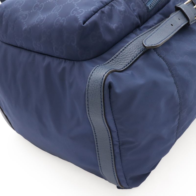 Gucci GG Nylon Backpack Sac Daypack Leather Navy Silver Hardware Outlet Item