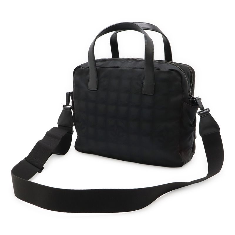 Chanel New Travel Line Handbag 2way Tote Bag Nylon Jacquard Leather Black A15970