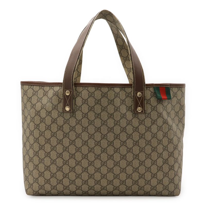 Gucci GG Plus GG Supreme Sherry Line Tote Bag Shoulder Bag PVC Leather Khaki