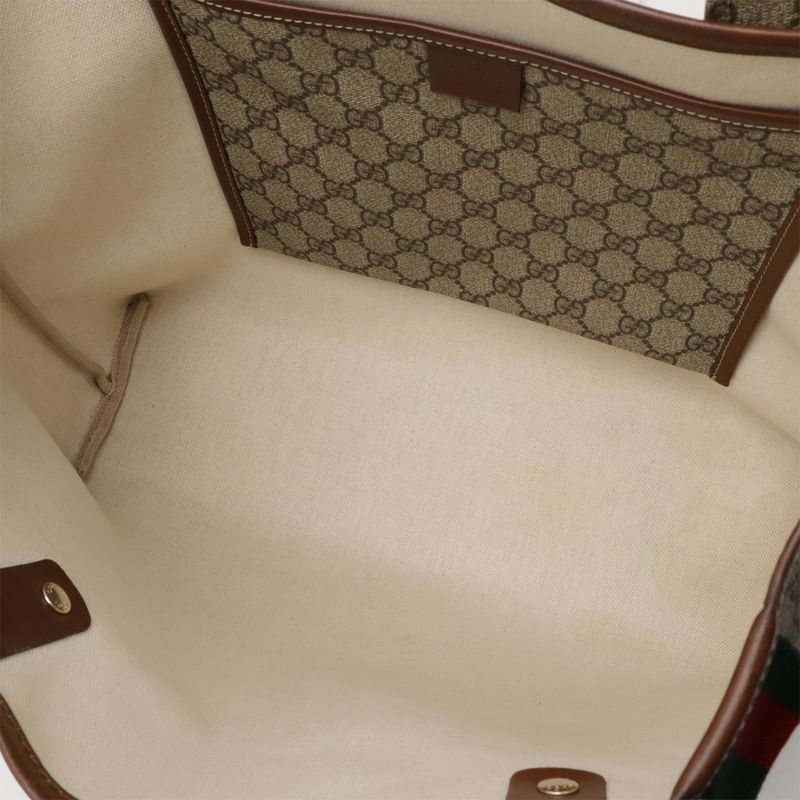 Gucci GG Plus GG Supreme Sherry Line Tote Bag Shoulder Bag PVC Leather Khaki