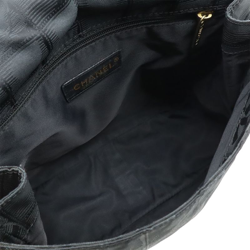 Chanel New Travel Line Shoulder Bag Crossbody Nylon Jacquard Leather Black Gold