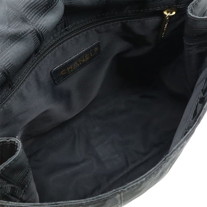 Chanel New Travel Line Shoulder Bag Crossbody Nylon Jacquard Leather Black Gold