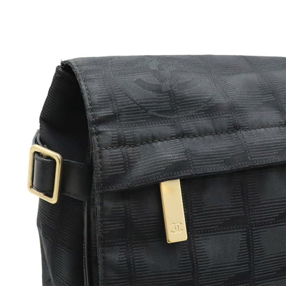 Chanel New Travel Line Shoulder Bag Crossbody Nylon Jacquard Leather Black Gold