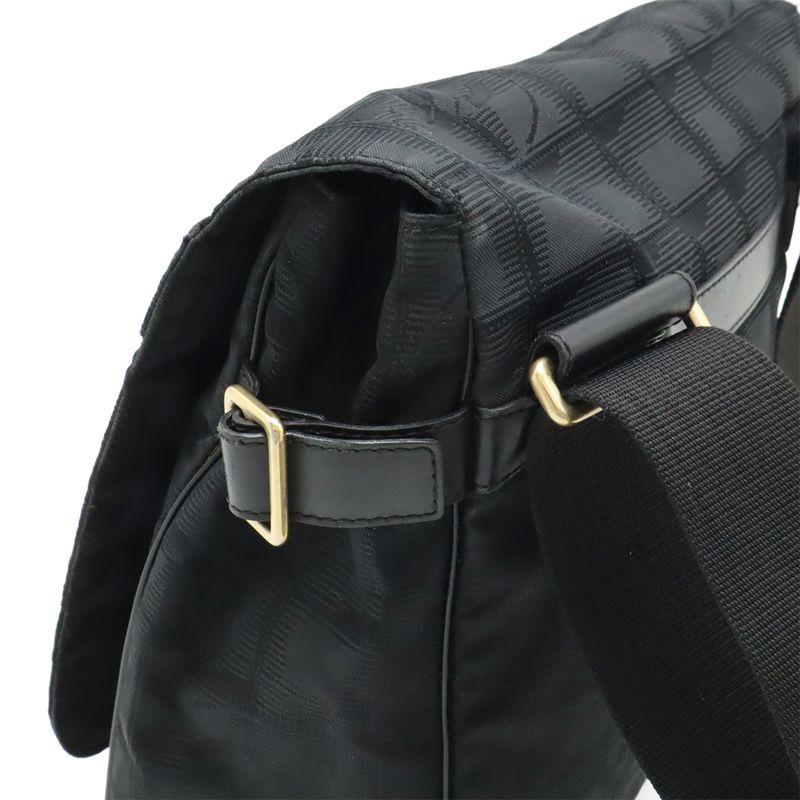 Chanel New Travel Line Shoulder Bag Crossbody Nylon Jacquard Leather Black Gold