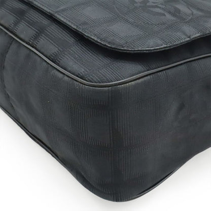 Chanel New Travel Line Shoulder Bag Crossbody Nylon Jacquard Leather Black Gold