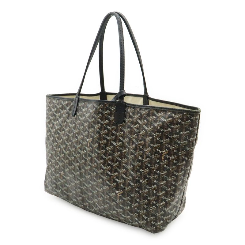 Goyard Saint Louis PM Tote Shoulder Bag Coated Canvas Leather Black Brown White