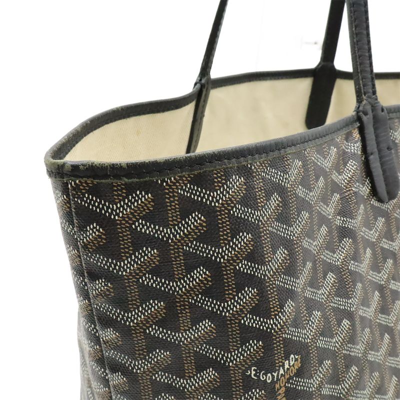 Goyard Saint Louis PM Tote Shoulder Bag Coated Canvas Leather Black Brown White
