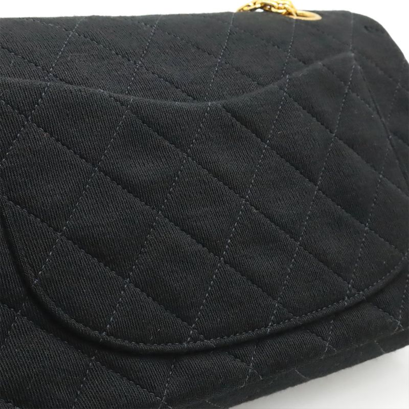 Chanel Matelasse 23 Coco Mark W Flap Chain Shoulder Bag Cotton Jersey Black