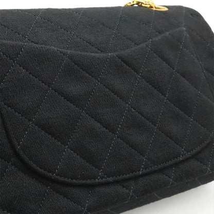 Chanel Matelasse 23 Coco Mark W Flap Chain Shoulder Bag Cotton Jersey Black