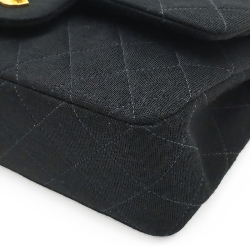 Chanel Matelasse 23 Coco Mark W Flap Chain Shoulder Bag Cotton Jersey Black