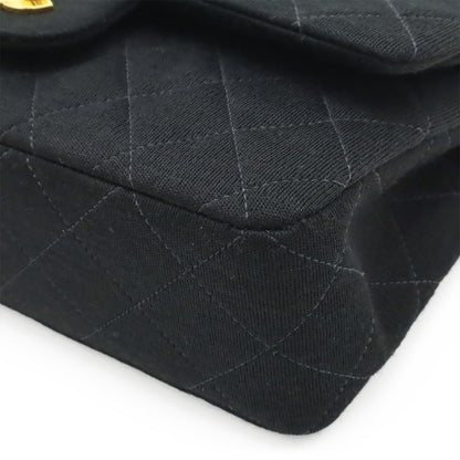 Chanel Matelasse 23 Coco Mark W Flap Chain Shoulder Bag Cotton Jersey Black