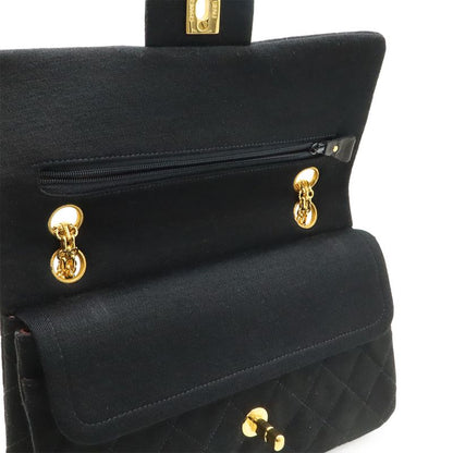 Chanel Matelasse 23 Coco Mark W Flap Chain Shoulder Bag Cotton Jersey Black