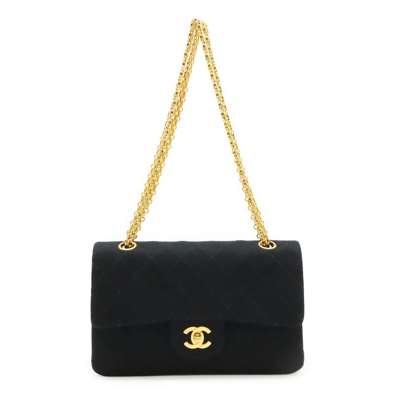 Chanel Matelasse 23 Coco Mark W Flap Chain Shoulder Bag Cotton Jersey Black