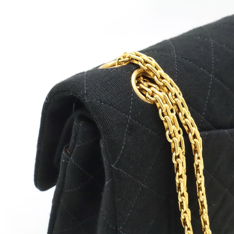 Chanel Matelasse 23 Coco Mark W Flap Chain Shoulder Bag Cotton Jersey Black
