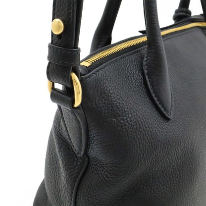 Prada Vitello Daino Handbag 2way Shoulder Bag Striped Shoulder Nero Black Gold