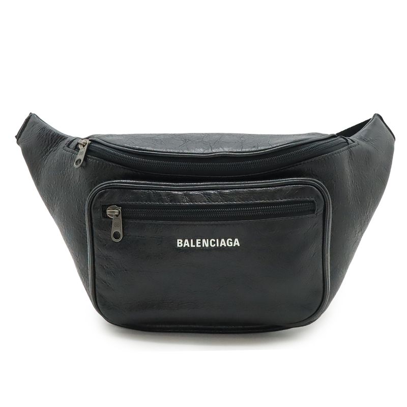 Balenciaga Exclusive Line Explorer Belt Bag Waist Pouch Body Bag Leather Black