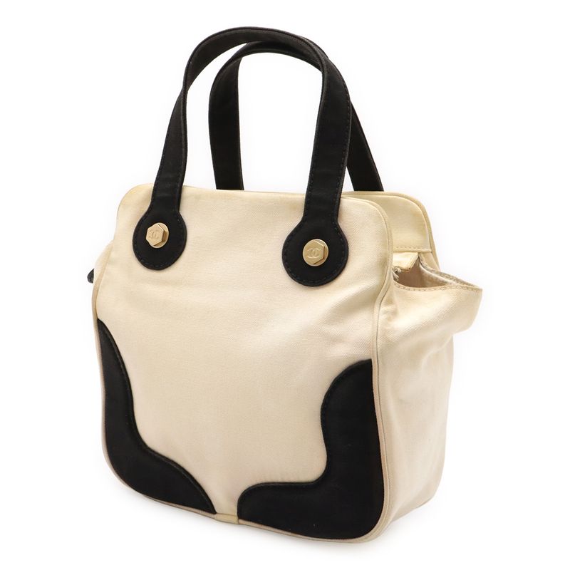 Chanel Coco Mark Marshmallow Bag Tote Bag Handbag Canvas Ivory White Black