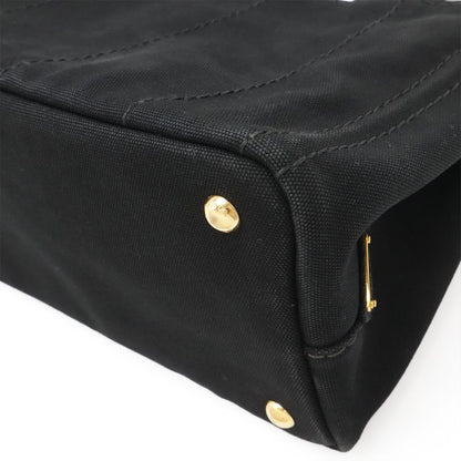Prada Canapa Tote Bag 2way Shoulder Bag Crossbody Canvas Nero Black Gold