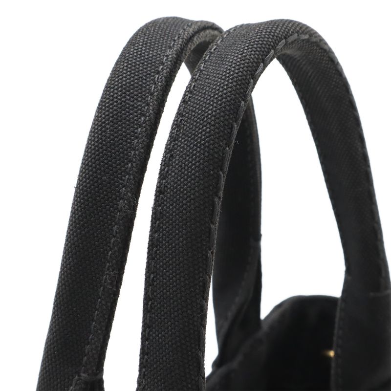 Prada Canapa Tote Bag 2way Shoulder Bag Crossbody Canvas Nero Black Gold