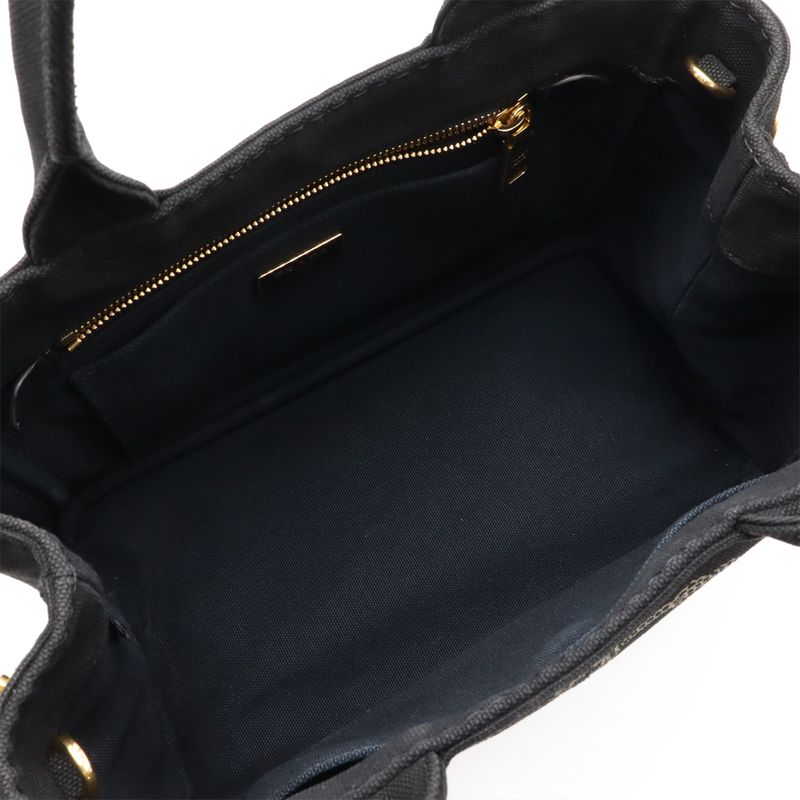Prada Canapa Tote Bag 2way Shoulder Bag Crossbody Canvas Nero Black Gold