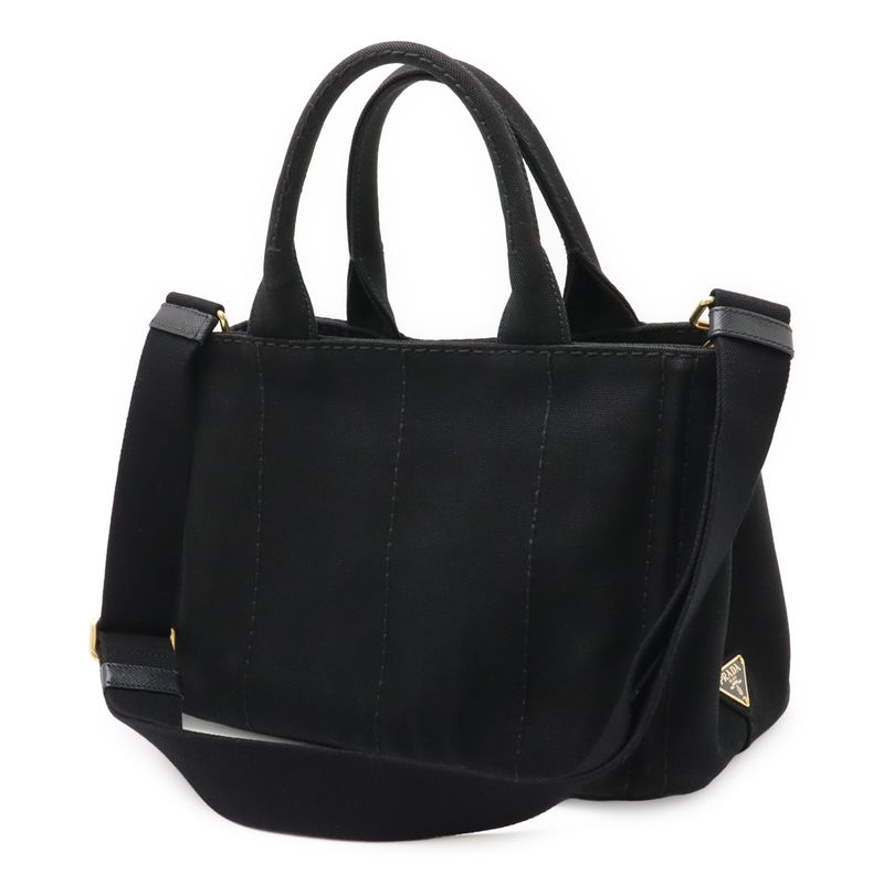 Prada Canapa Tote Bag 2way Shoulder Bag Crossbody Canvas Nero Black Gold
