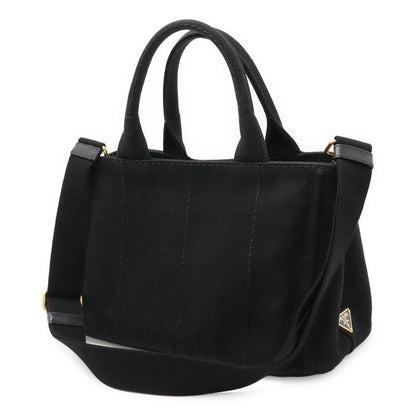 Prada Canapa Tote Bag 2way Shoulder Bag Crossbody Canvas Nero Black Gold