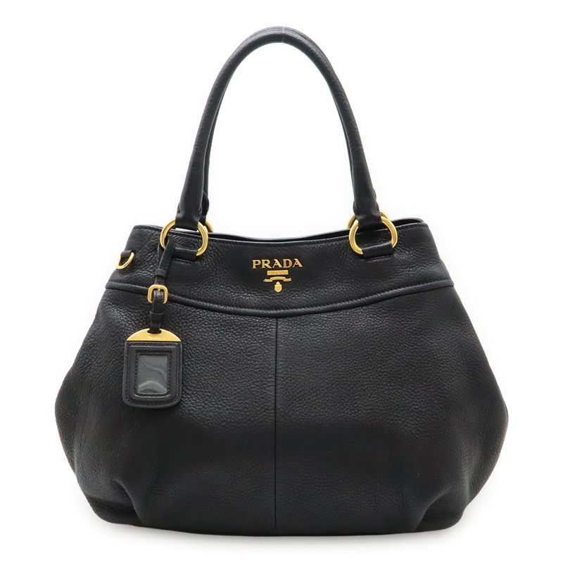 Prada Tote Handbag Leather Nero Black Gold Hardware Miss Ing Shoulder Strap